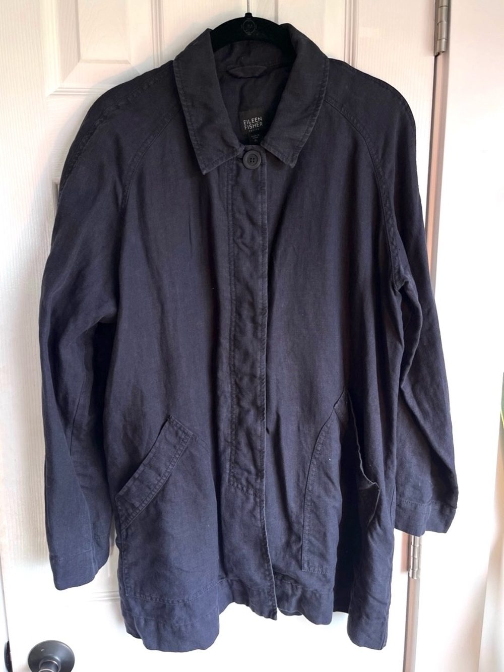 Eileen Fisher Petite 100% Linen Navy Shirt Jacket